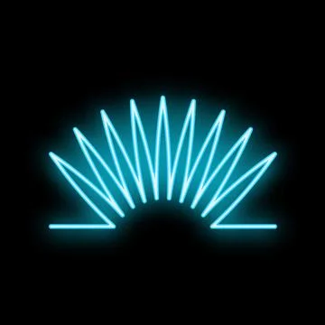 Neon light representing rising sun on black background Illustrazione stock