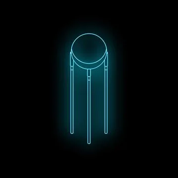 Neon light representing a round table with four legs on a black background Stock Illustration