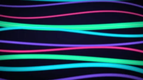 Neon light ribbons on dark background, seamless loop motion graphics Stock Footage 341855363