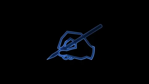 Neon light right hand Pen icon isolated background 4k video. Stock Footage 304718579