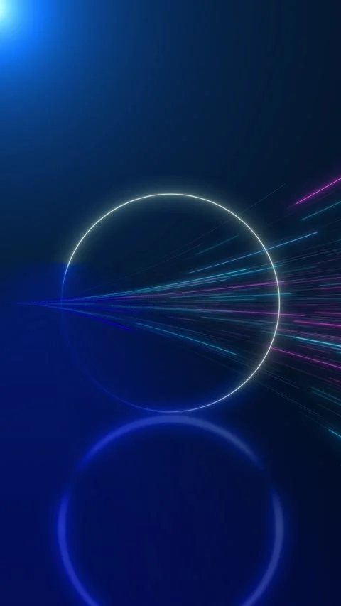 Neon light ring speed background blue and magenta streaks, glowing circular port Stock Footage 340557757