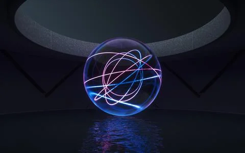 Neon light in the round room, 3d rendering. Stock Illustration