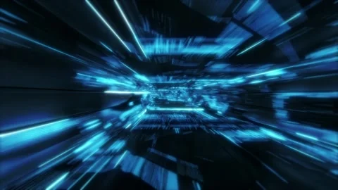 Neon Light SciFi Tunnel Fast Loop - Blue Vidéo 93655451