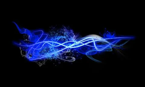 Neon Light Shape with Realistic Splash Glowing Particles, Waves of Bright Lines Stock Illustration