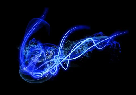 Neon Light Shape with Realistic Splash Glowing Particles, Waves of Bright Lines Stock Illustration