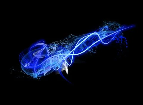 Neon Light Shape with Realistic Splash Glowing Particles, Waves of Bright Lines Stock Illustration