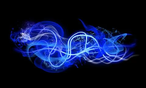 Neon Light Shape with Realistic Splash Glowing Particles, Waves of Bright Lines Stock Illustration