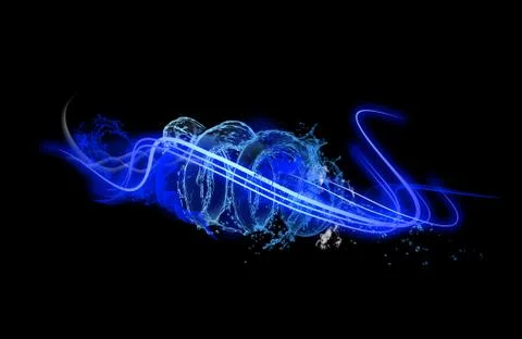 Neon Light Shape with Realistic Splash Glowing Particles, Waves of Bright Lines Stock Illustration