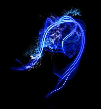 Neon Light Shape with Realistic Splash Glowing Particles, Waves of Bright Lines Stock Illustration