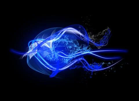 Neon Light Shape with Realistic Splash Glowing Particles, Waves of Bright Lines Stock Illustration
