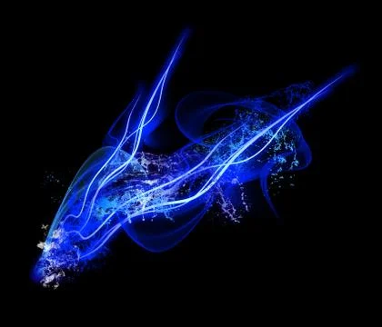 Neon Light Shape with Realistic Splash Glowing Particles, Waves of Bright Lines Stock Illustration