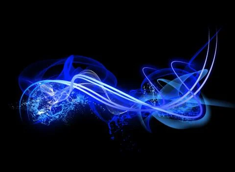 Neon Light Shape with Realistic Splash Glowing Particles, Waves of Bright Lines Stock Illustration
