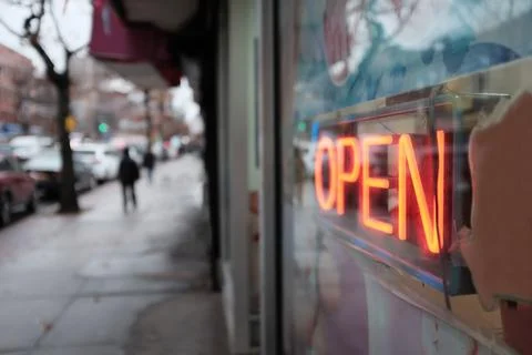 Neon light shop opening Stock Photos