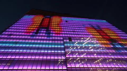 Neon light show on Dexia skyscraper in Brussels, Belgium Stock Footage 141657280