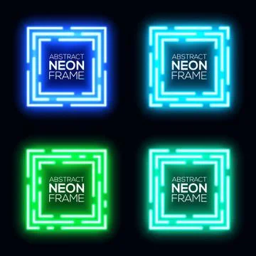 Neon light square banner set. Shining techno frame Stock Illustration