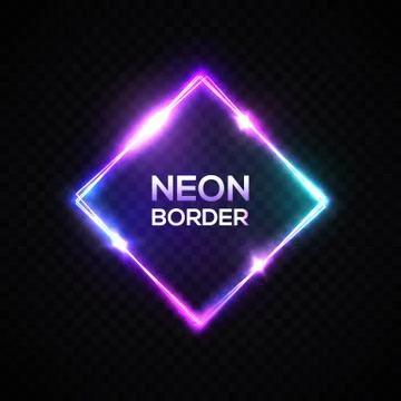 Neon light square frame on transparent background. Stock Illustration