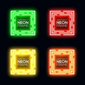 Neon light square set. Shining rectangle frame. Illustrazione stock