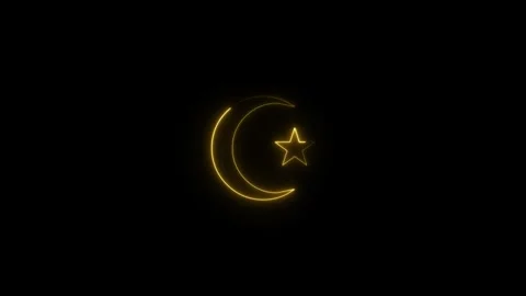 Neon light star and moon icon on black background 4k animation. Stock Footage 310503580