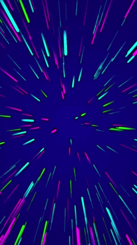 Neon Light Streaks Exploding from Center on Dark Blue vertical mobile video.. Stock Footage 321722991
