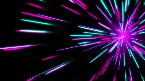 Neon Light Streaks Exploding Outward Through Darkness with Cinematic Motion Stockbeeldmateriaal 347091449
