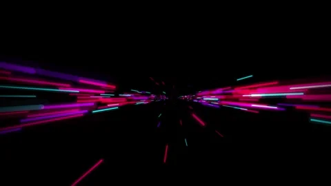 Neon light streaks moving fast in dark tunnel motion graphic digital tunnel.. Vídeo Stock 345032755