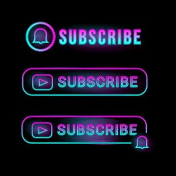 Neon light subscribe design collection isolated on black background Illustrazione stock