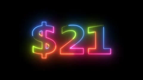 Neon Light Text '$21' Dynamic Animation Glowing Colorful Price Display on B.. Vidéo 330411578
