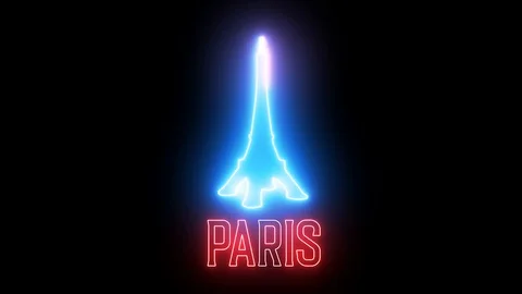 Neon light of text "PARIS" and symbol of France Eiffel Tower.  Stock Footage 114065330