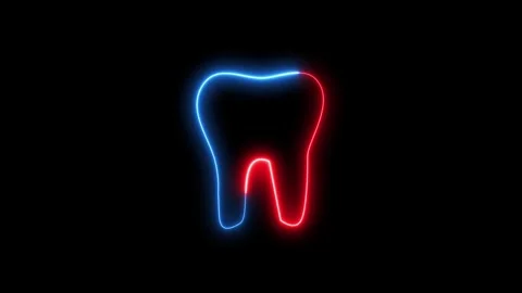 Neon light tooth symbol glowing in seamless loop. Vidéo 333081060
