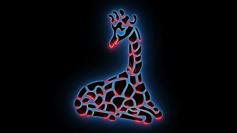 Neon Light Tracing Effect on Giraffe Outline on Green Screen Stock Footage 320470129