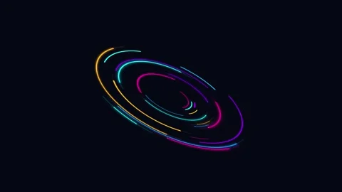 Neon light trail circle. Colorful neon light trails in circular motion on black Stock Footage 341545923