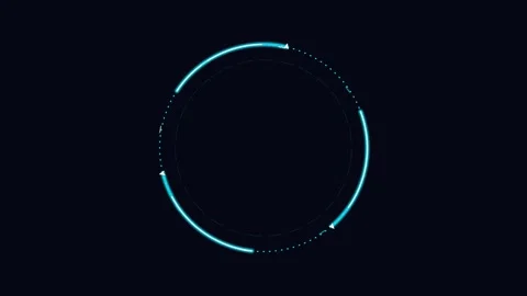 Neon light trail circle glowing blue futuristic HUD interface element on blac Stock Footage 345831381