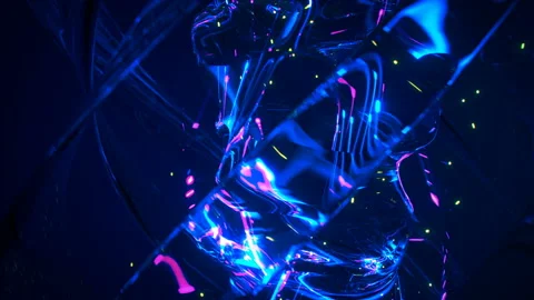 Neon light trails and reflections in glass 3D render seamless loop animation Stock-Footage 136107515
