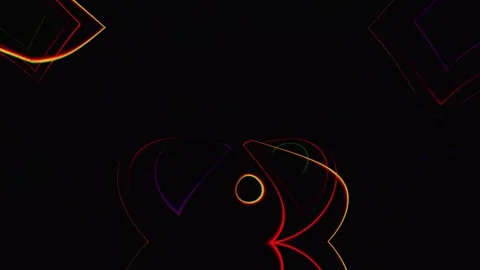 Neon light trails on black background. Glowing abstract lines and circles Видео 334312478