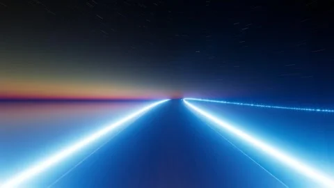 Neon light trails converging and diverging on a dark background 스톡 동영상 315990844