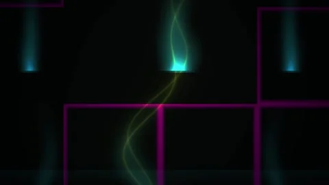 Neon light trails on a dark background with grid lines. Stock Footage 336250321
