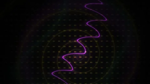Neon light trails on a dark background with grid pattern. Stock Footage 337483839