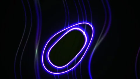 Neon light trails forming circular shapes on black background. Stock Footage 337516340