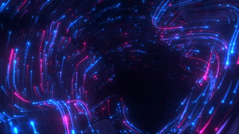 Neon light trails vortex 3D render seamless loop animation Stock Footage 141892409