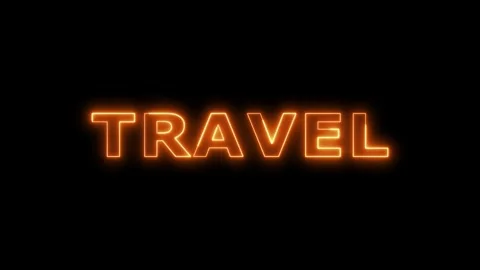 Neon light travel word loop on black background motion. Video stock 332534261