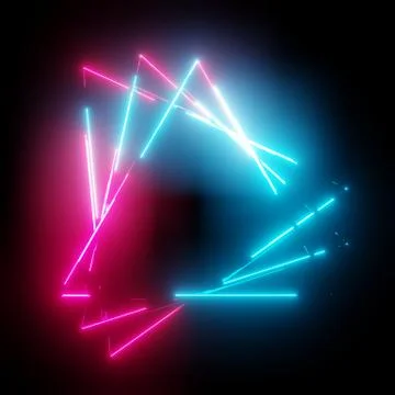 Neon light triangles frame on dark background Stock Illustration