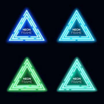 Neon light triangles set. Techno frame collection. Stock Illustration