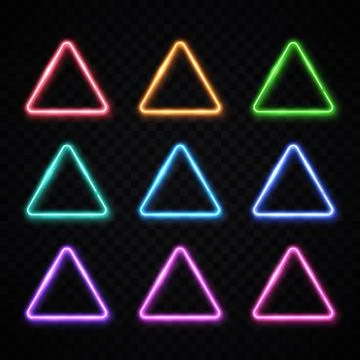 Neon light triangles set on transparent background Stock Illustration
