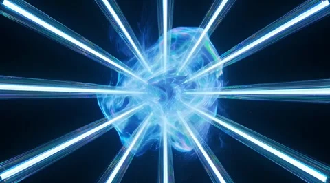Neon light tubes converging into a dark vortex Stock Footage 331459204
