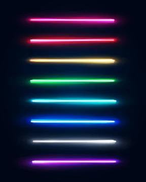 Neon light tubes set. Halogen or led light lamps. Stock Illustration