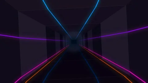 Neon light tunnel motion background with vibrant glowing laser lines Stock Footage 339708759