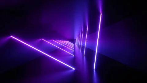 Neon Light Tunnel with Rotating Glowing Lines and Forward Camera Movement Stock Footage 339305197