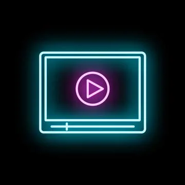 Neon light video player icon showing a play button 库存插图