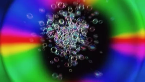 Neon Light Water Bubble Blast Roaring Circle 4K Overlay Black Background Stock Footage 289914013