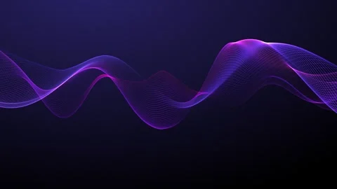 Neon light wave animation flows on dark background. Glowing violet waves Vidéo 342610143